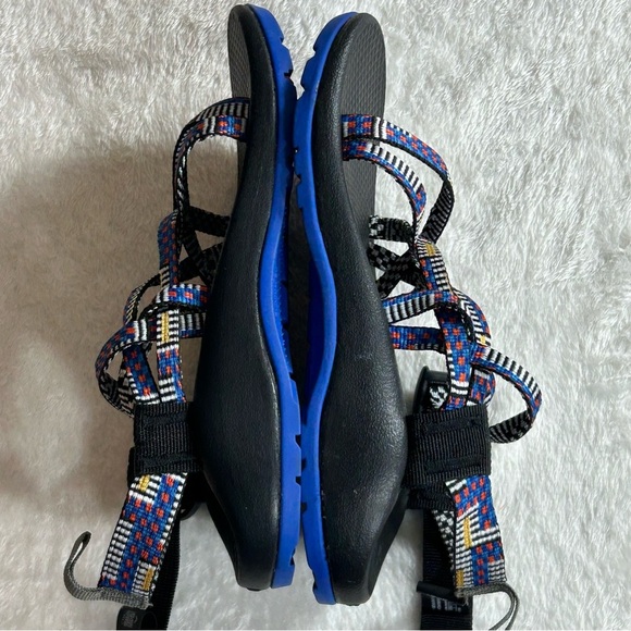 Chaco Kids Sandals - Black with Blue and Yellow Adjustable Straps - Picture 6 of 9